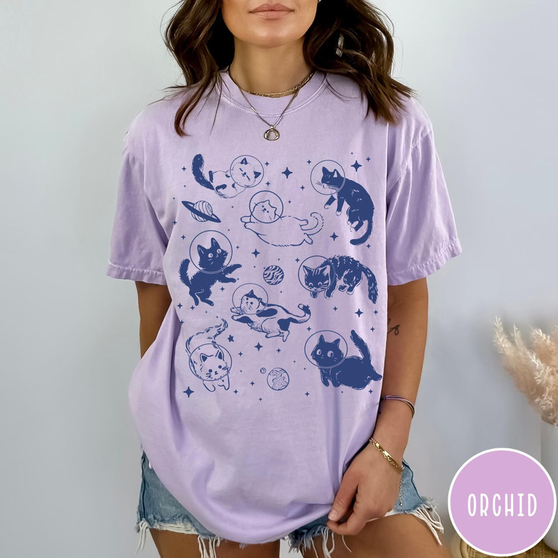 Cats In Space Comfort Colors Shirt Funny Cat Tshirt Oversized Shirt Aesthetic Graphic Retro Vintage 1