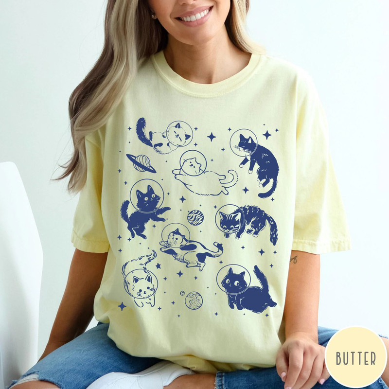 Cats In Space Comfort Colors Shirt Funny Cat Tshirt Oversized Shirt Aesthetic Graphic Retro Vintage 3