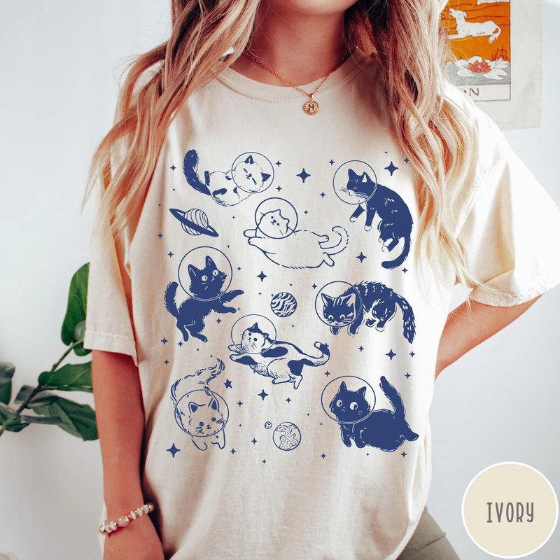 Cats In Space Comfort Colors Shirt Funny Cat Tshirt Oversized Shirt Aesthetic Graphic Retro Vintage 6