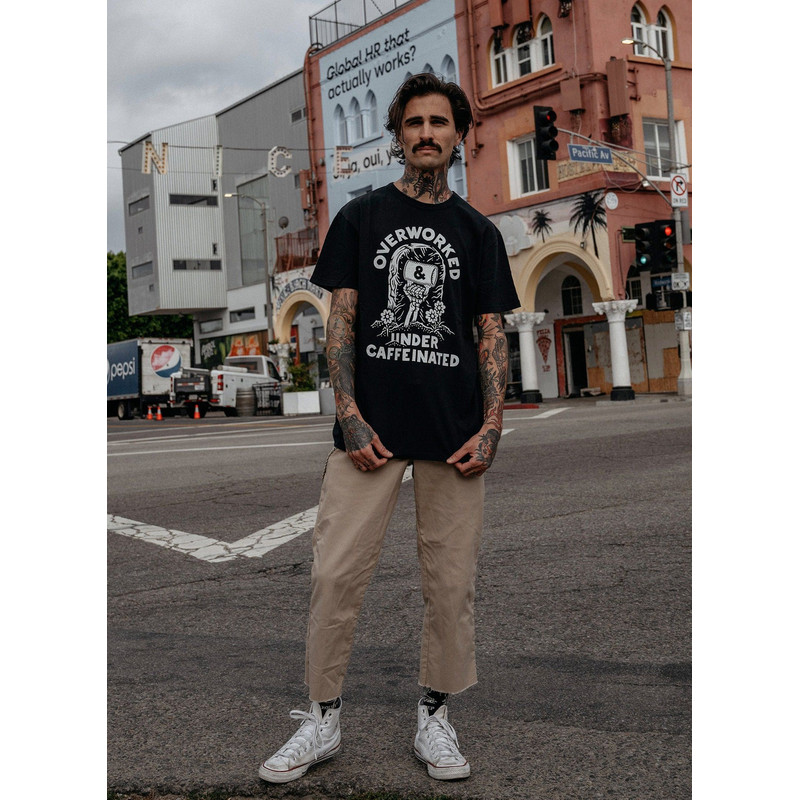 Over Worked Under Caffeinated Tee Coffee Tshirt Co Worker Gift Caffeine Best Coffee Shirt 3