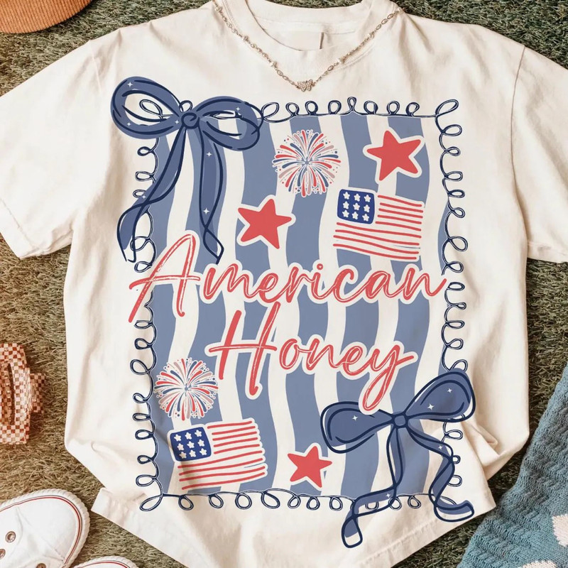 American Honey Coquette Tshirt Preppy 4th Of July Tshirt Girly Memorial Day Vintage USA Independenc 2