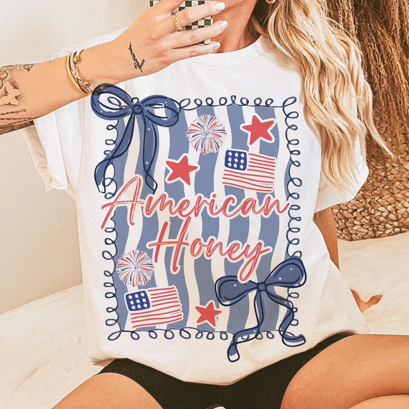 American Honey Coquette Tshirt Preppy 4th Of July Tshirt Girly Memorial Day Vintage USA Independenc 4