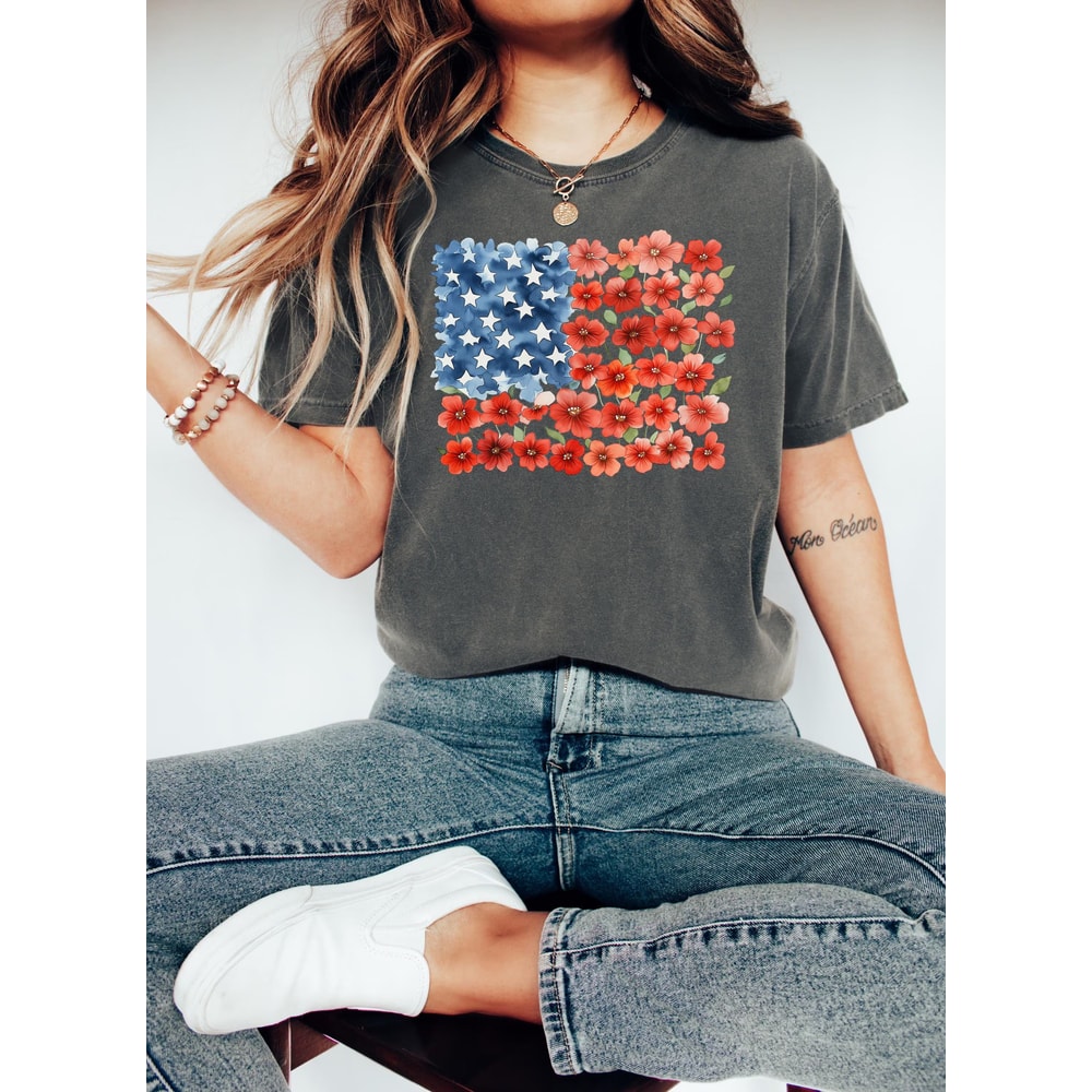 Floral American Flag Shirt 4th Of July Shirt Patriotic Shirt Independence Day Shirt Floral American 3