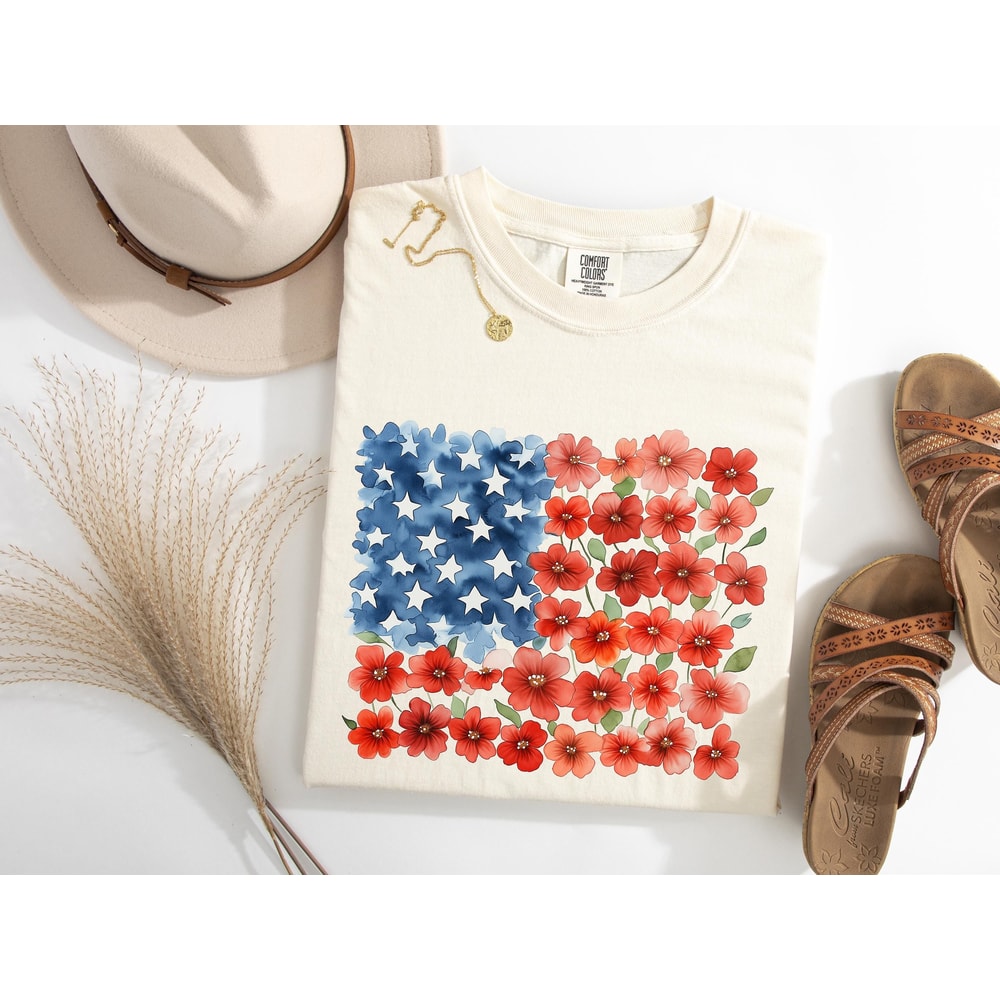Floral American Flag Shirt 4th Of July Shirt Patriotic Shirt Independence Day Shirt Floral American 5
