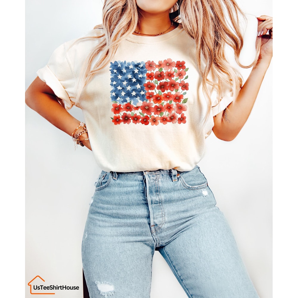 Floral American Flag Shirt 4th Of July Shirt Patriotic Shirt Independence Day Shirt Floral American 6