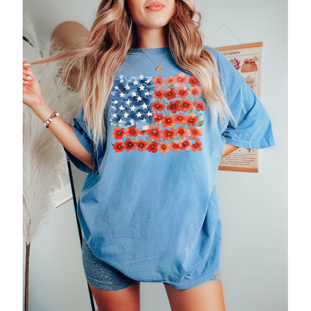 Floral American Flag Shirt 4th Of July Shirt Patriotic Shirt Independence Day Shirt Floral American 1