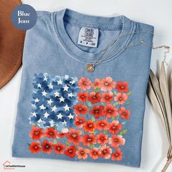 floral american flag shirt, 4th of july shirt, patriotic shirt, independence day shirt, floral american flag shirt, usa