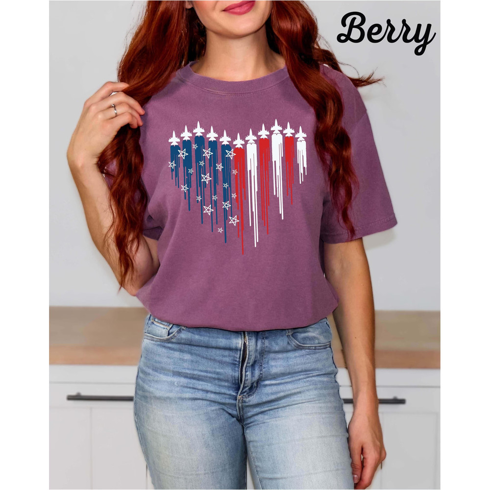 Patriotic Jet Heart Shirt Military USA Graphic Tee 4th Of July Shirt American Pride Top Red White 2