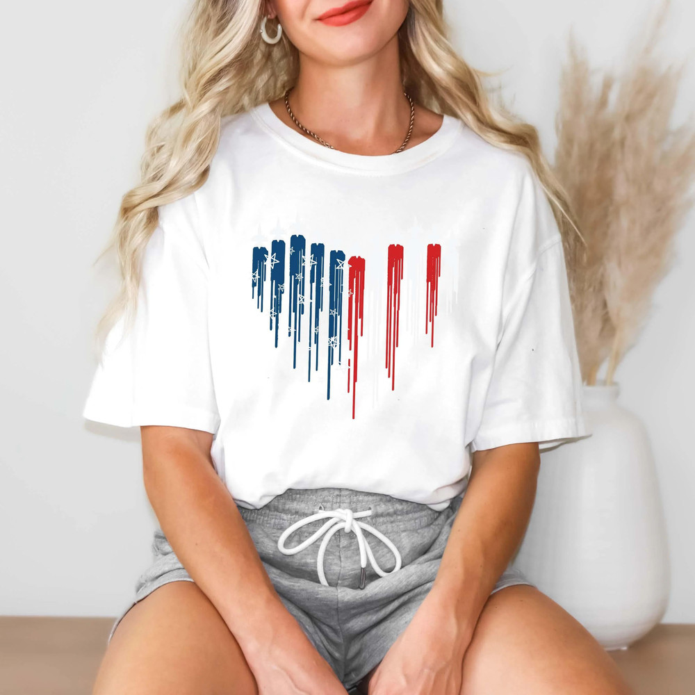 Patriotic Jet Heart Shirt Military USA Graphic Tee 4th Of July Shirt American Pride Top Red White 3