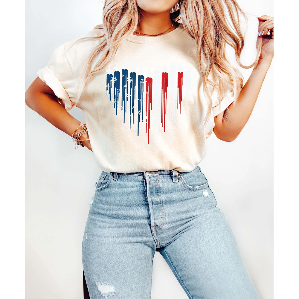 Patriotic Jet Heart Shirt Military USA Graphic Tee 4th Of July Shirt American Pride Top Red White 5