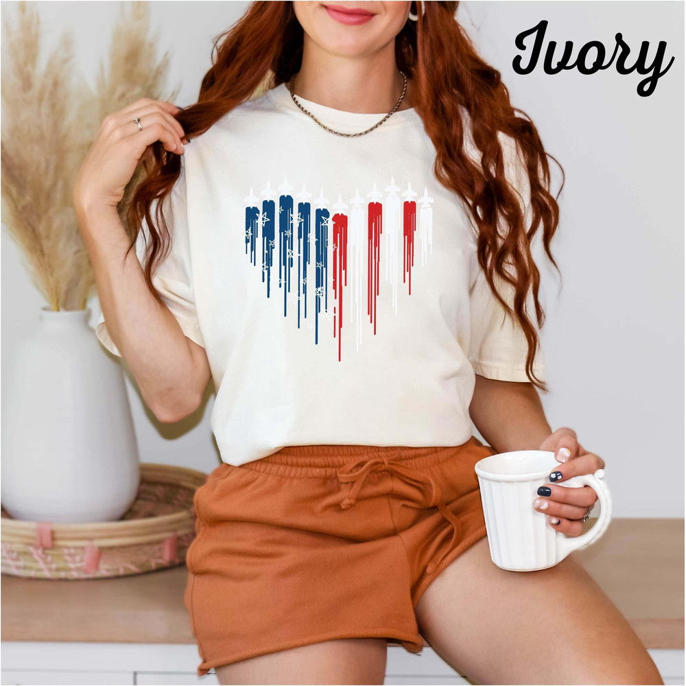 Patriotic Jet Heart Shirt Military USA Graphic Tee 4th Of July Shirt American Pride Top Red White 6