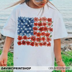 american flag floral shirt, patriotic wildflower usa sublimation, boho 4th of july shirt graphic, poppy and daisy