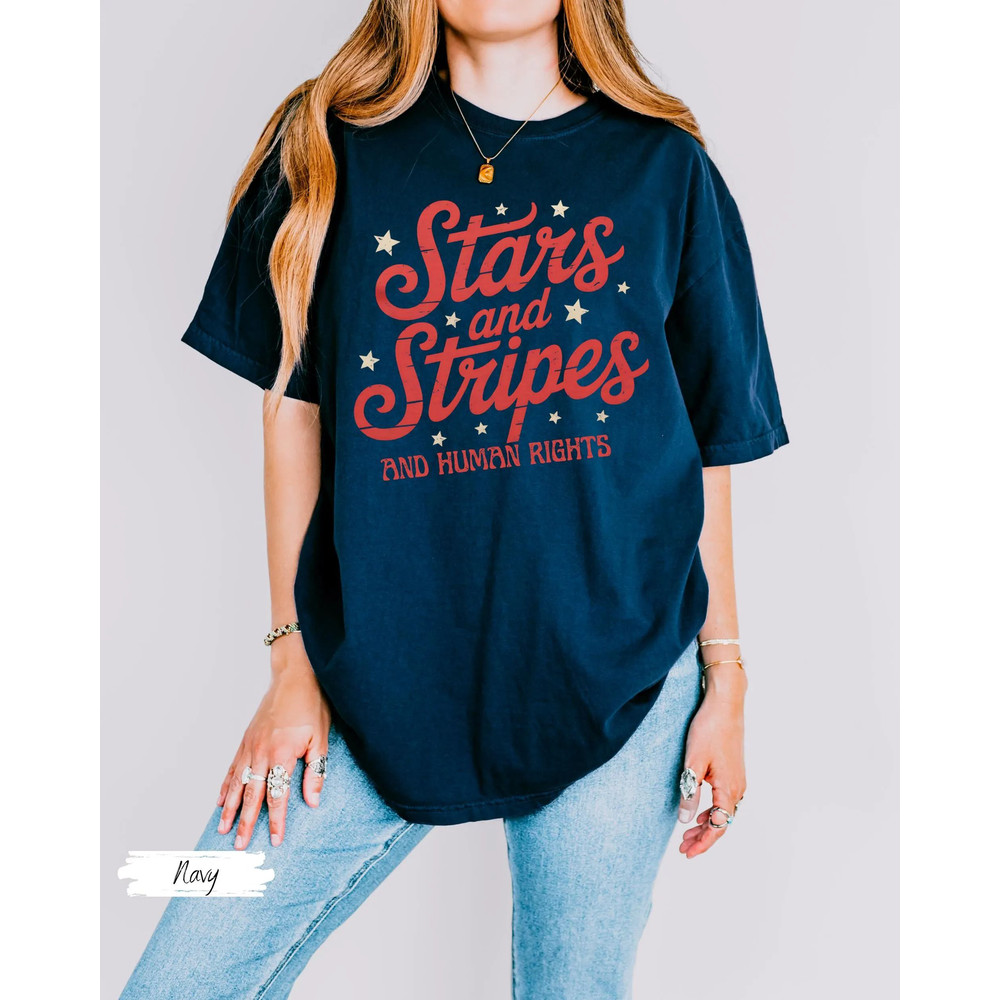 Stars And Stripes And Human Rights Shirt 4th Of July Protest TShirt Stars And Stripes Graphic Tee R 0