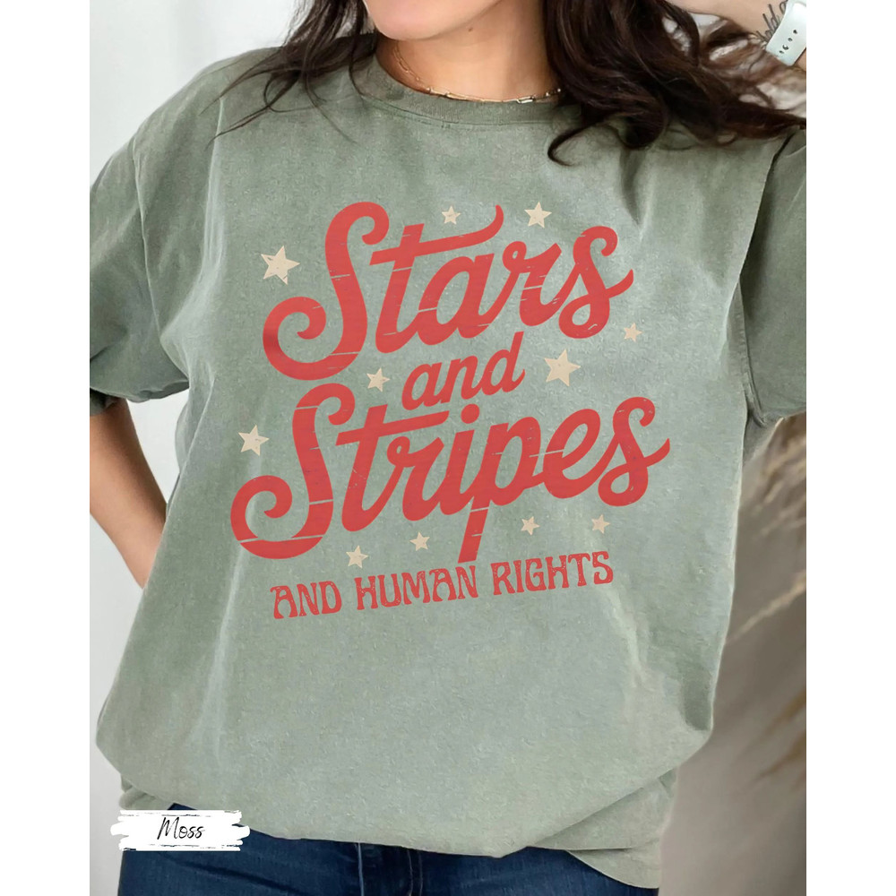 Stars And Stripes And Human Rights Shirt 4th Of July Protest TShirt Stars And Stripes Graphic Tee R 1