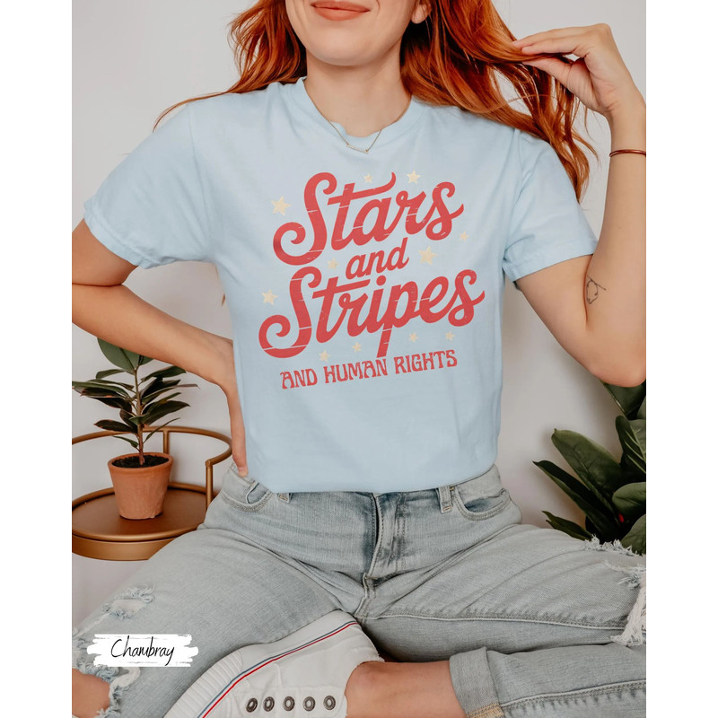 Stars And Stripes And Human Rights Shirt 4th Of July Protest TShirt Stars And Stripes Graphic Tee R 3