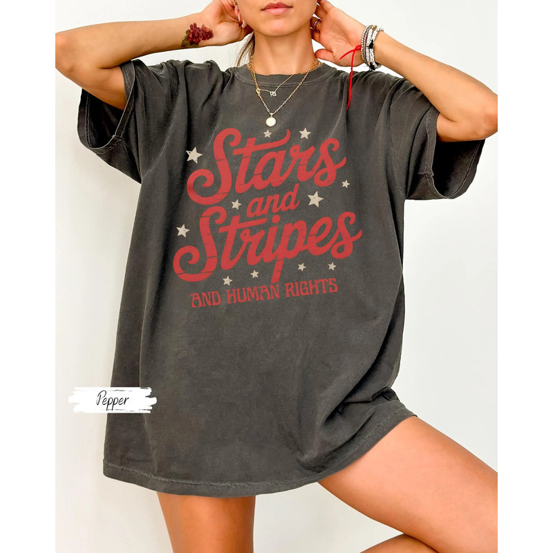 Stars And Stripes And Human Rights Shirt 4th Of July Protest TShirt Stars And Stripes Graphic Tee R 4