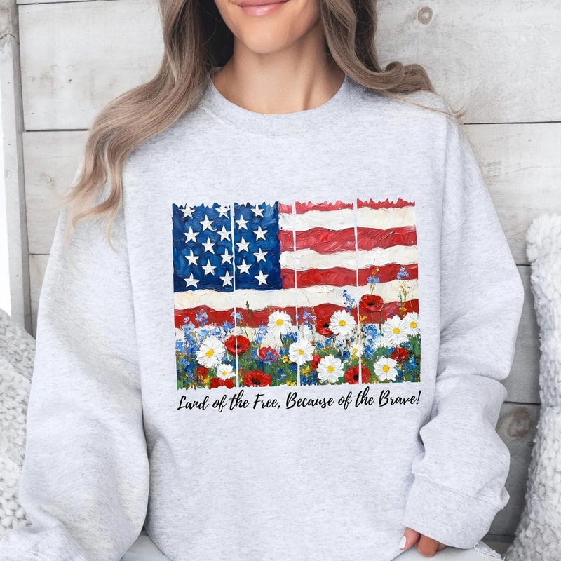 Retro America Land Of The Free Because Of The Brave Shirt 4th Of July Shirt Trendy America Wildflow 0