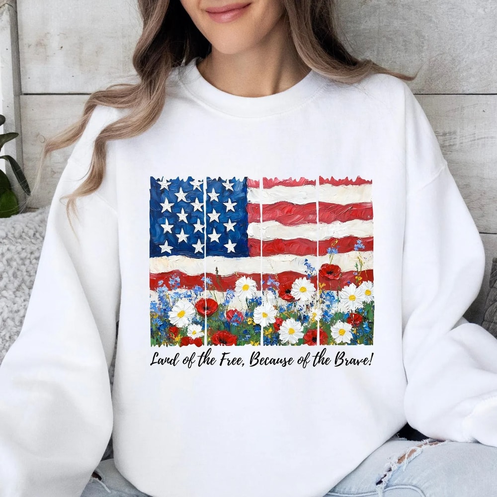 Retro America Land Of The Free Because Of The Brave Shirt 4th Of July Shirt Trendy America Wildflow 1