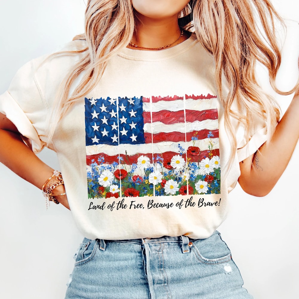 Retro America Land Of The Free Because Of The Brave Shirt 4th Of July Shirt Trendy America Wildflow 4