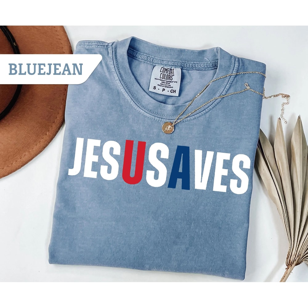 Jesus Saves USA Tshirt Christian Patriotic JesUSAves Shirt USA Jesus Tee 4th Of July Gift USA Red W 0