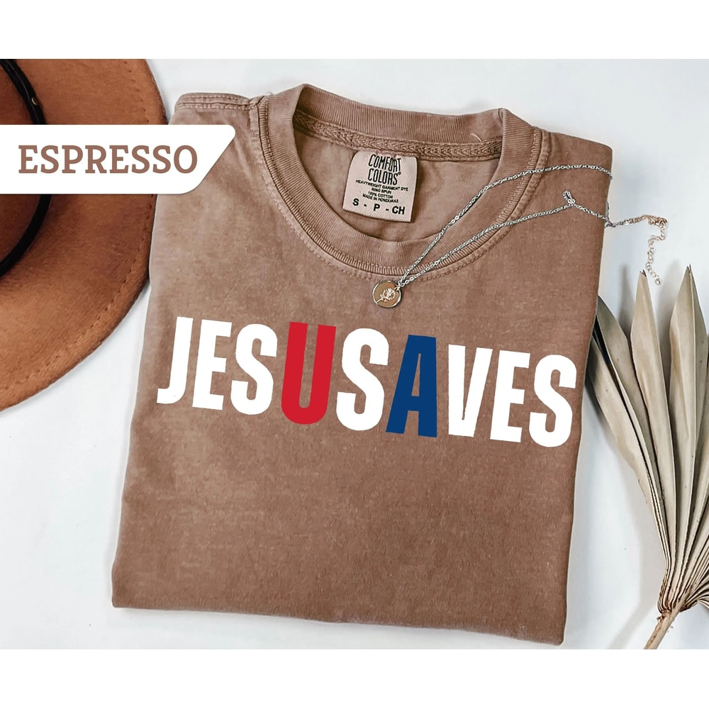 Jesus Saves USA Tshirt Christian Patriotic JesUSAves Shirt USA Jesus Tee 4th Of July Gift USA Red W 1