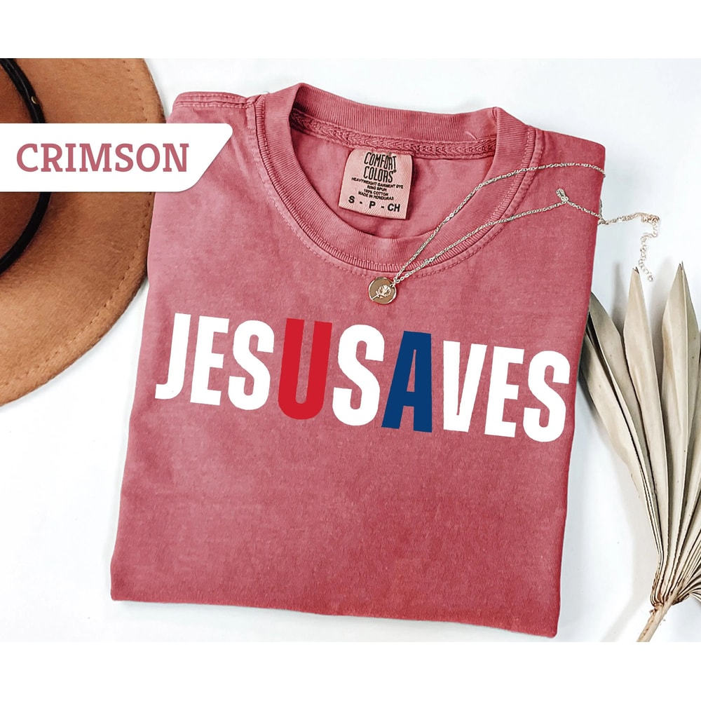 Jesus Saves USA Tshirt Christian Patriotic JesUSAves Shirt USA Jesus Tee 4th Of July Gift USA Red W 2