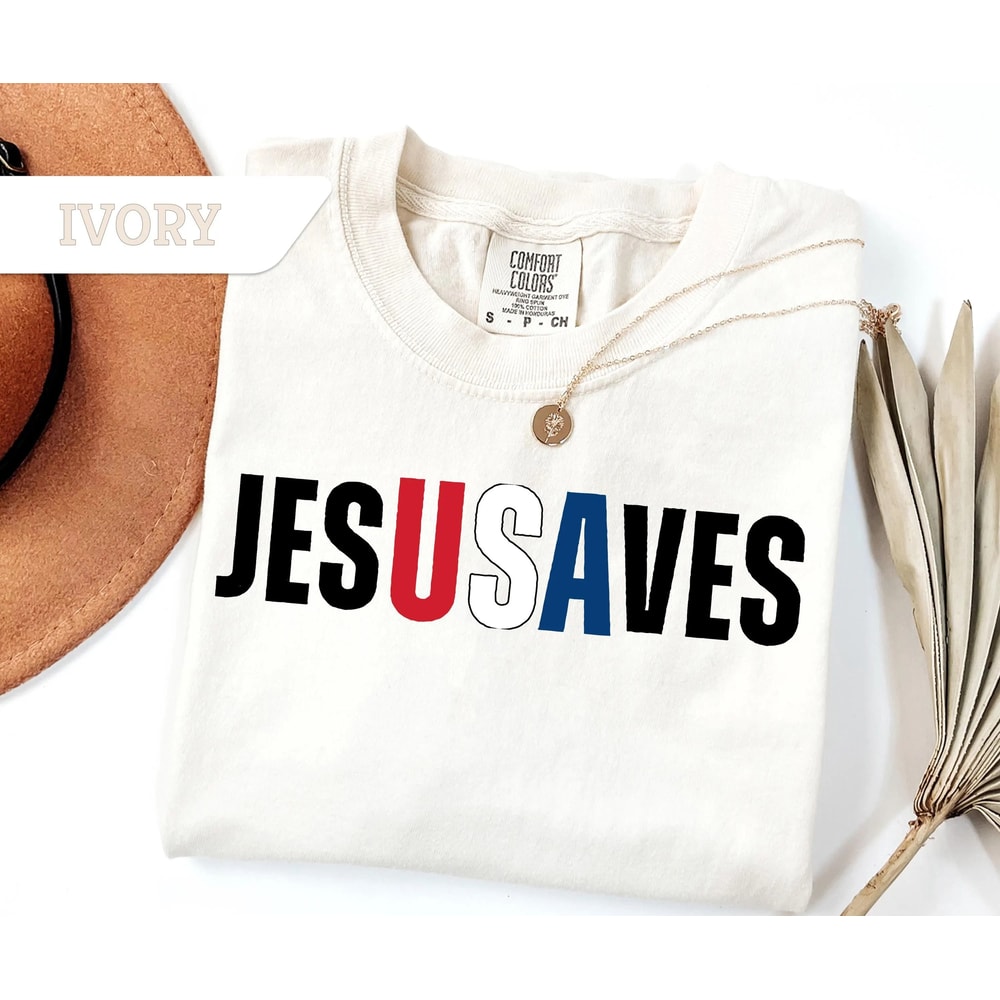 Jesus Saves USA Tshirt Christian Patriotic JesUSAves Shirt USA Jesus Tee 4th Of July Gift USA Red W 3