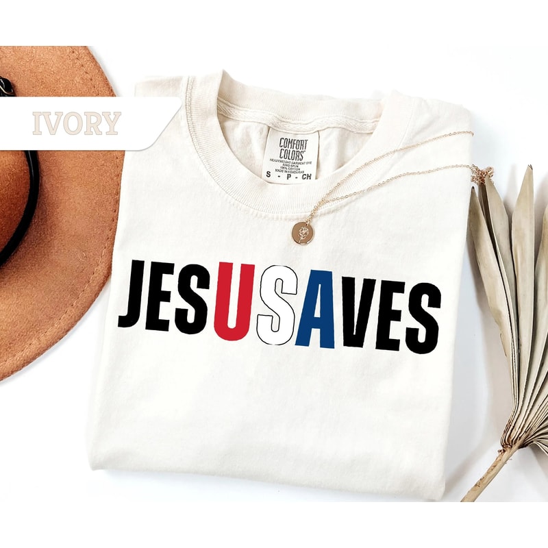 Jesus Saves USA Tshirt Christian Patriotic JesUSAves Shirt USA Jesus Tee 4th Of July Gift USA Red W 3
