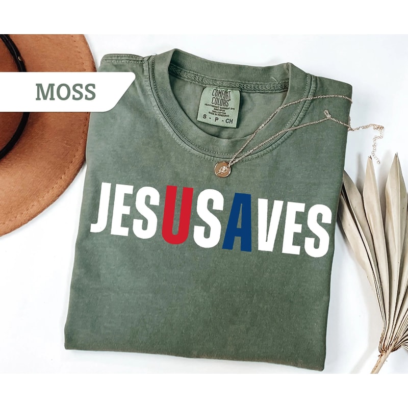 Jesus Saves USA Tshirt Christian Patriotic JesUSAves Shirt USA Jesus Tee 4th Of July Gift USA Red W 4
