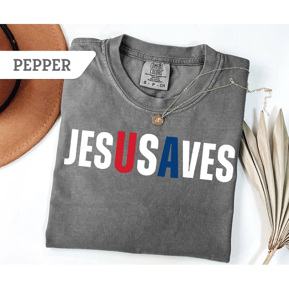 Jesus Saves USA Tshirt Christian Patriotic JesUSAves Shirt USA Jesus Tee 4th Of July Gift USA Red W 5