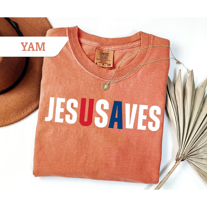 Jesus Saves USA Tshirt Christian Patriotic JesUSAves Shirt USA Jesus Tee 4th Of July Gift USA Red W 6