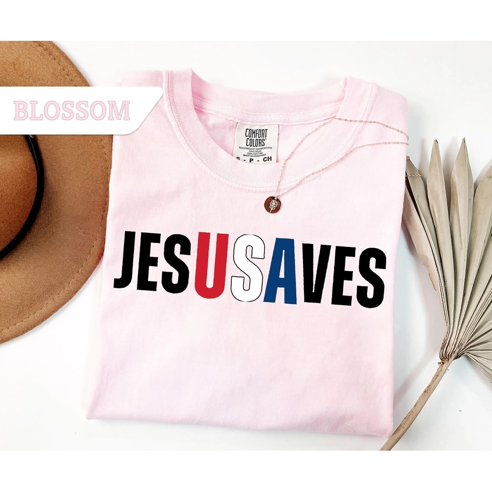 Jesus Saves USA Tshirt Christian Patriotic JesUSAves Shirt USA Jesus Tee 4th Of July Gift USA Red W 7