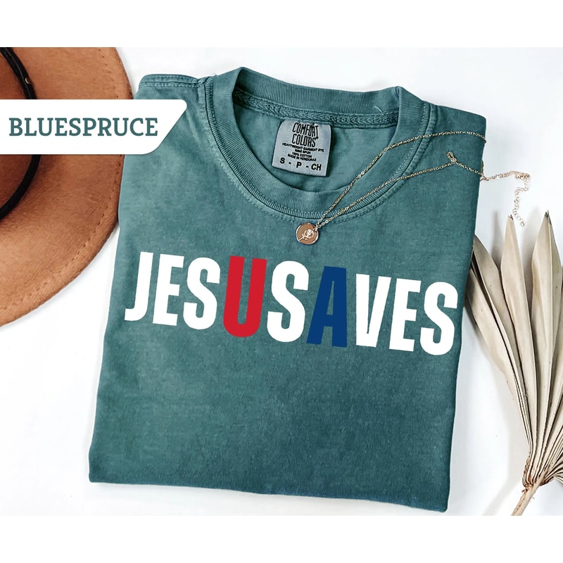 Jesus Saves USA Tshirt Christian Patriotic JesUSAves Shirt USA Jesus Tee 4th Of July Gift USA Red W 8
