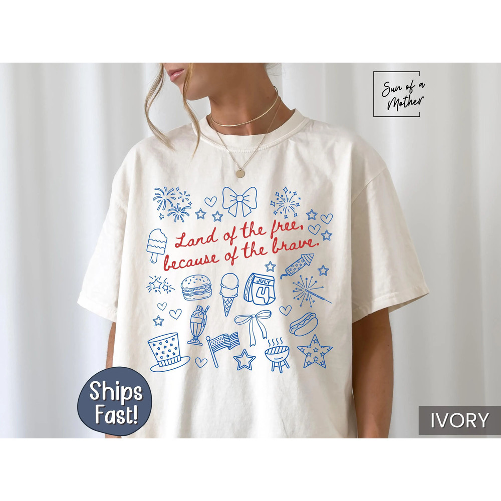 Stars Stipes And Freedom Vibes Tshirt 4th Of July Girly American USA America Coquette Cute Doodles 5