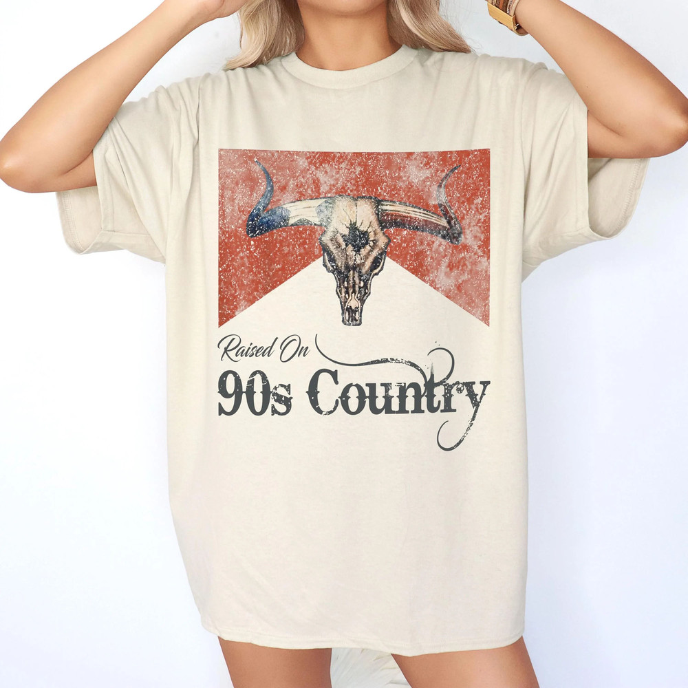 Distressed Vintage Style Raised On 90s Country Tshirt Oversized Country Concert Shirt Western Cowgi 2