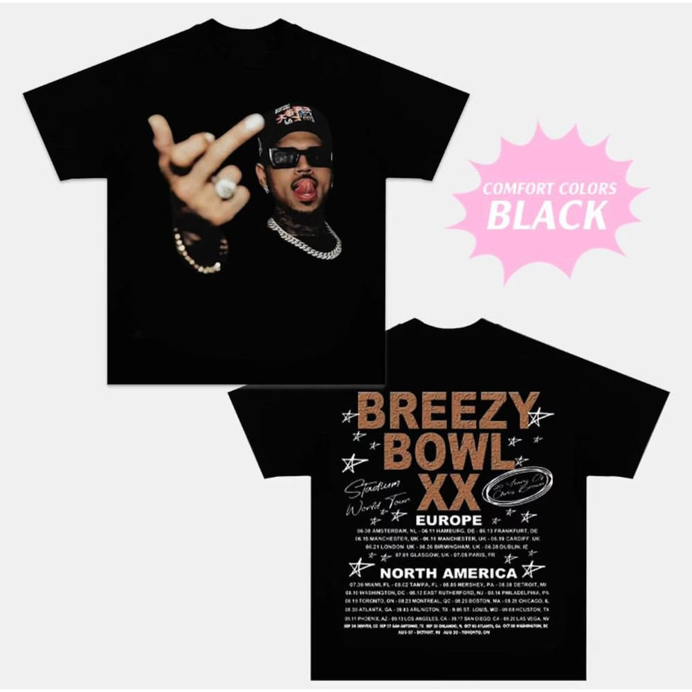 Chris Brown Middle Finger Breezy Bowl XX Tour 2 Side Comfort Colors Shirt Concert Retro 2025 Shirt 1