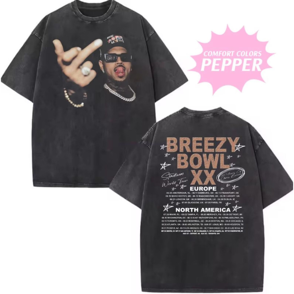Chris Brown Middle Finger Breezy Bowl XX Tour 2 Side Comfort Colors Shirt Concert Retro 2025 Shirt 2