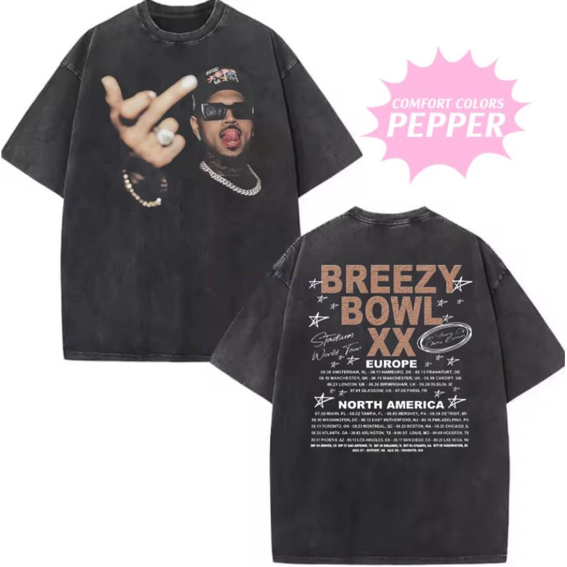 Chris Brown Middle Finger Breezy Bowl XX Tour 2 Side Comfort Colors Shirt Concert Retro 2025 Shirt 2