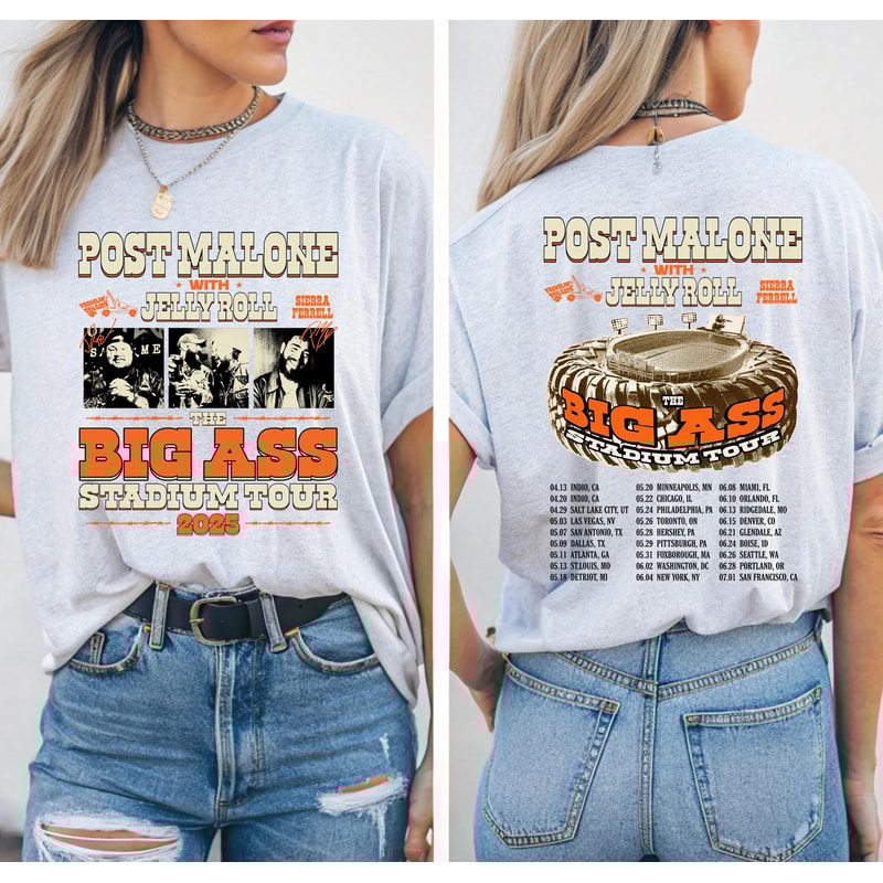 Post Malone Jelly Roll Tour Shirt Big Ass Stadium Tour Tee Country Concert TShirt Posty Merch Weste 0