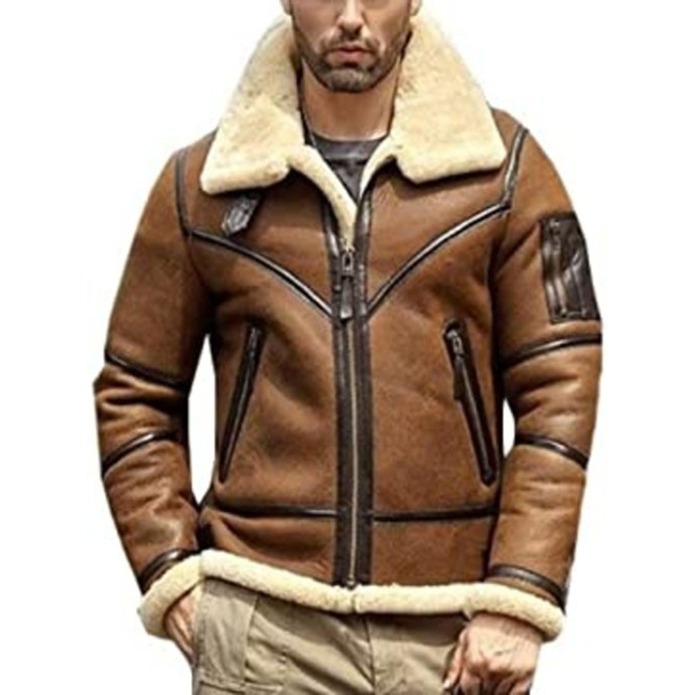 B3 Airforce Sheepskin Shearling Leather Jacket For Men 0