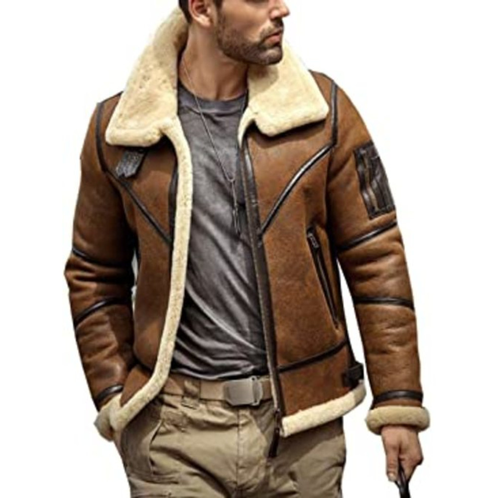 B3 Airforce Sheepskin Shearling Leather Jacket For Men 1