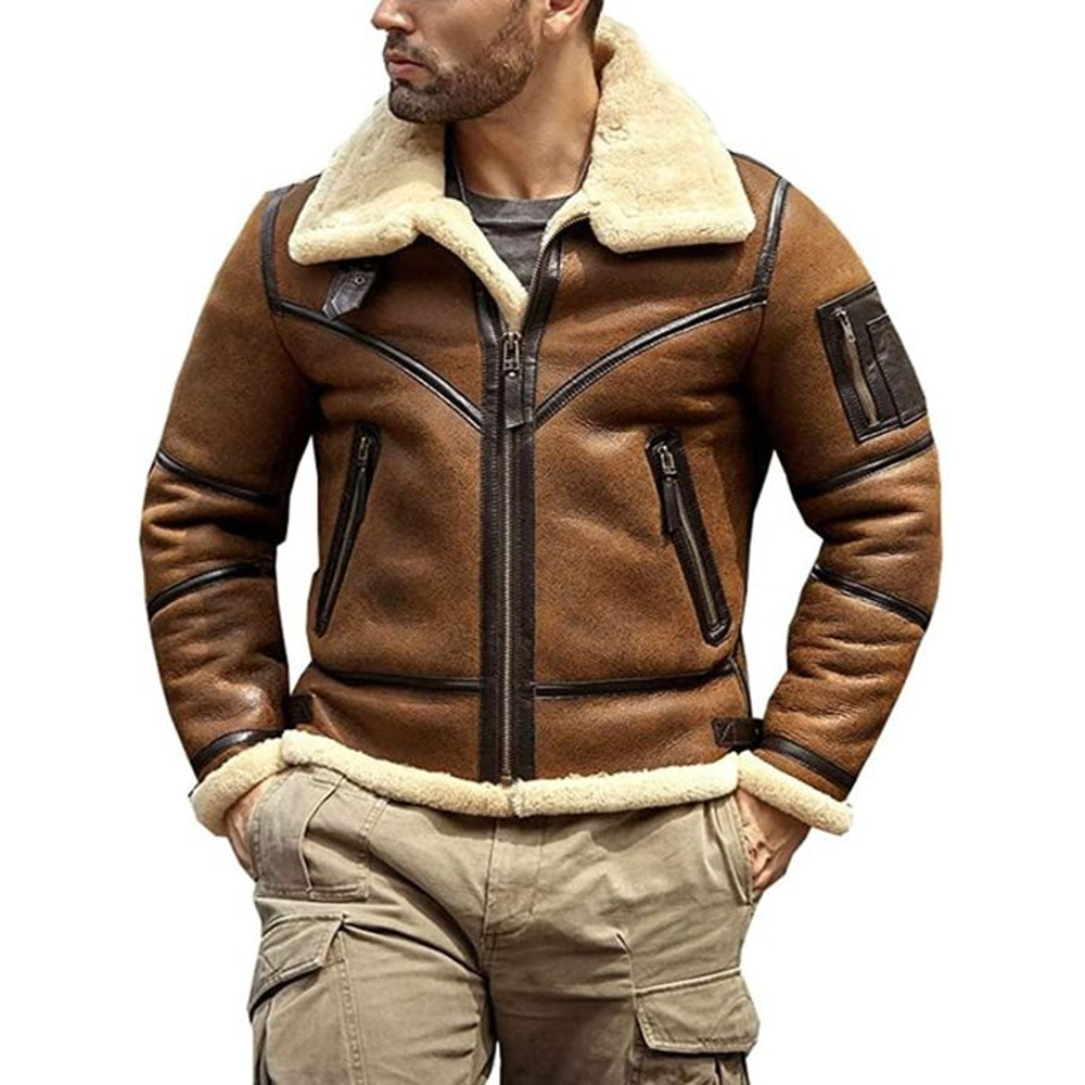 B3 Airforce Sheepskin Shearling Leather Jacket For Men 2