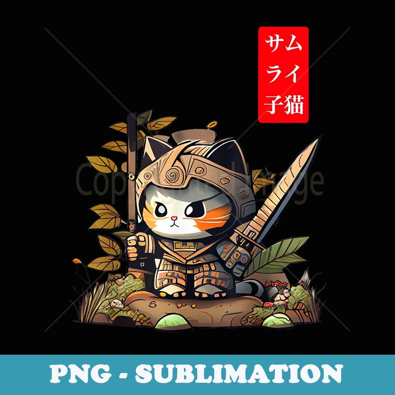 Cool Japanese Cat Warrior in Armor Japanese Style Art - Exclusive Sublimation Digital File