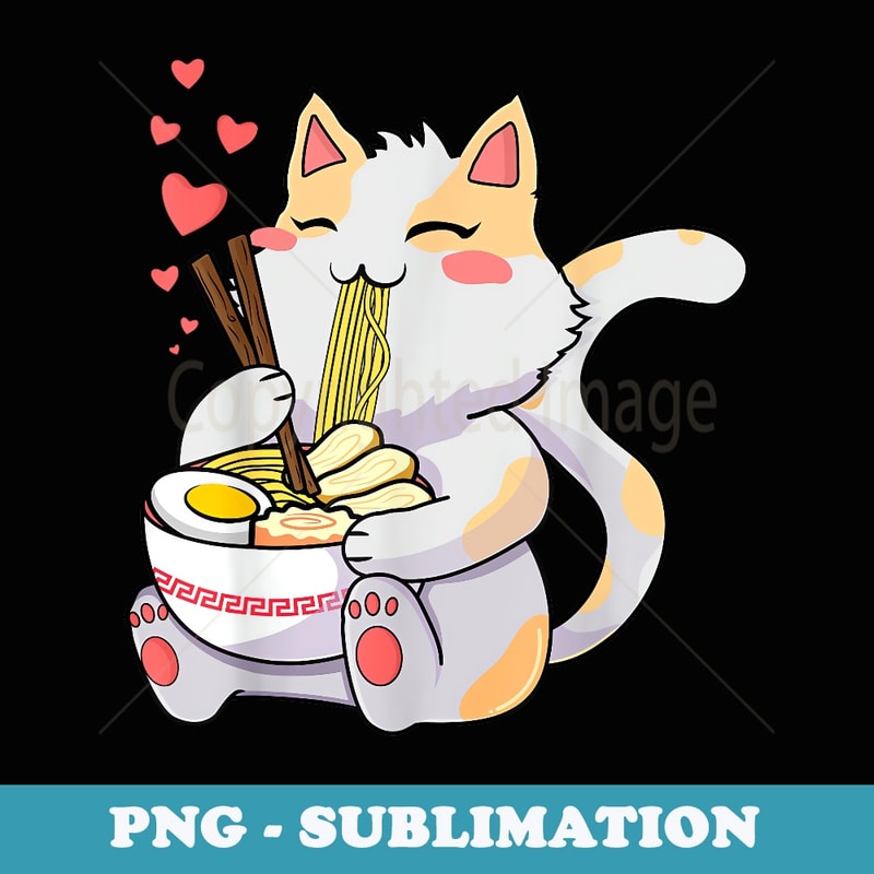 Cat Ramen Anime Kawaii Japanese Neko Cat - Creative Sublimation PNG Download