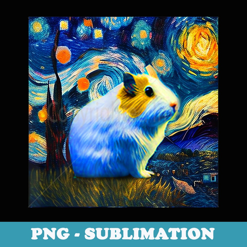 Cute Guinea Pig Lover Starry Night Artistic - PNG Sublimation Digital Download