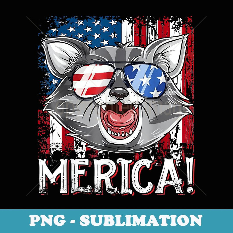 Merica Racoon 4th Of July Independence Day American Flag - Instant Sublimation Digital Download