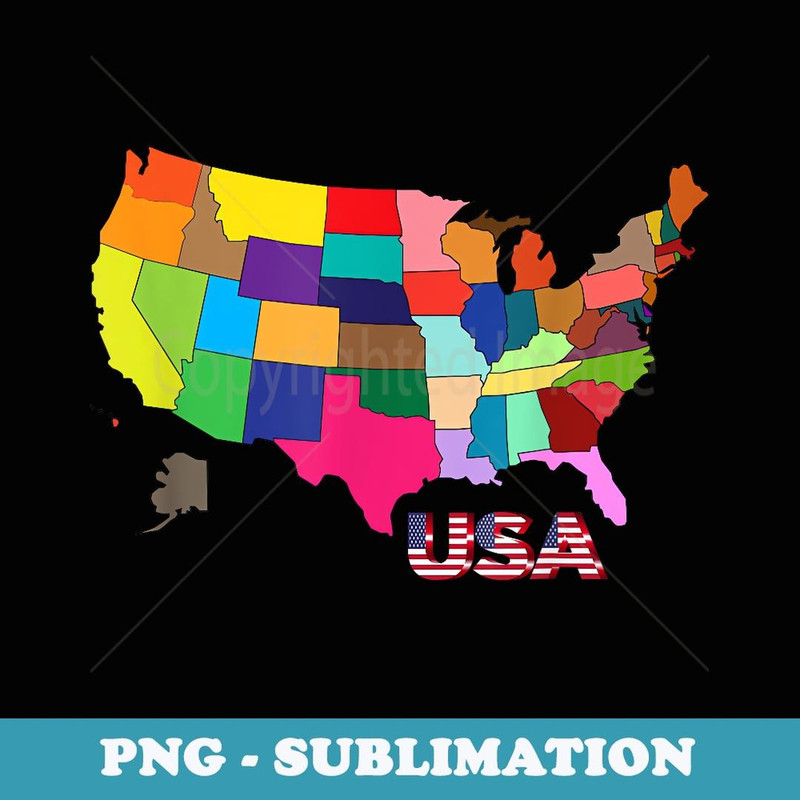 United States Map All The States Colorful USA School - Trendy Sublimation Digital Download