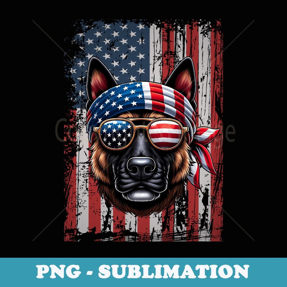 Patriotic Dutch Shepherd Dog Lover US Flag Independence Day - Exclusive PNG Sublimation Download