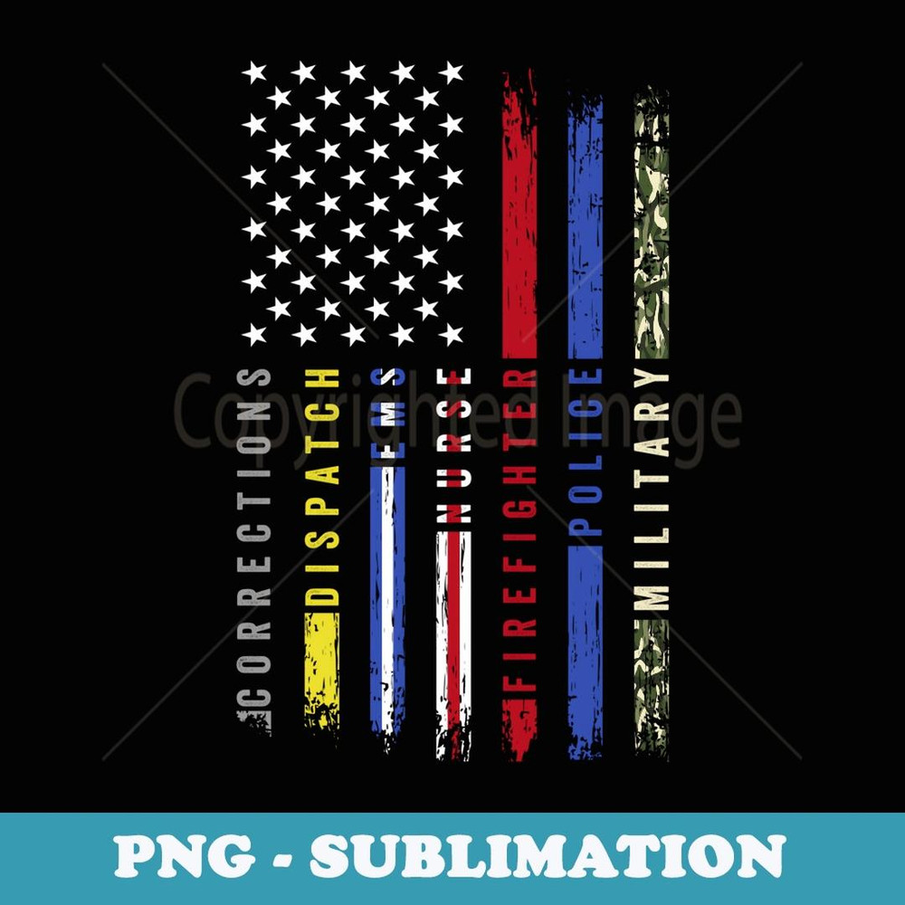 First Responders Hero Flag Nurse EMS Police Fire Military - Retro PNG Sublimation Digital Download