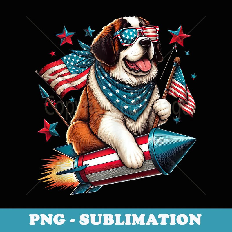 Saint Bernard Firework American USA Flag 4th of July Costume - Creative Sublimation PNG Download